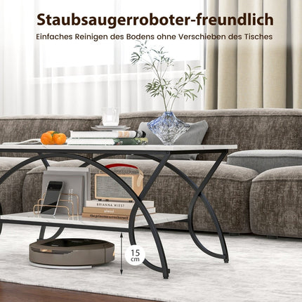 Modern Coffee Table, Faux Marble, 2-Tier, White/Black, 100x50x45 cm