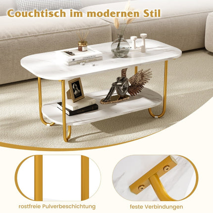 Moderní konferenční stolek s deskou v imitaci mramoru, dvoupatrový design