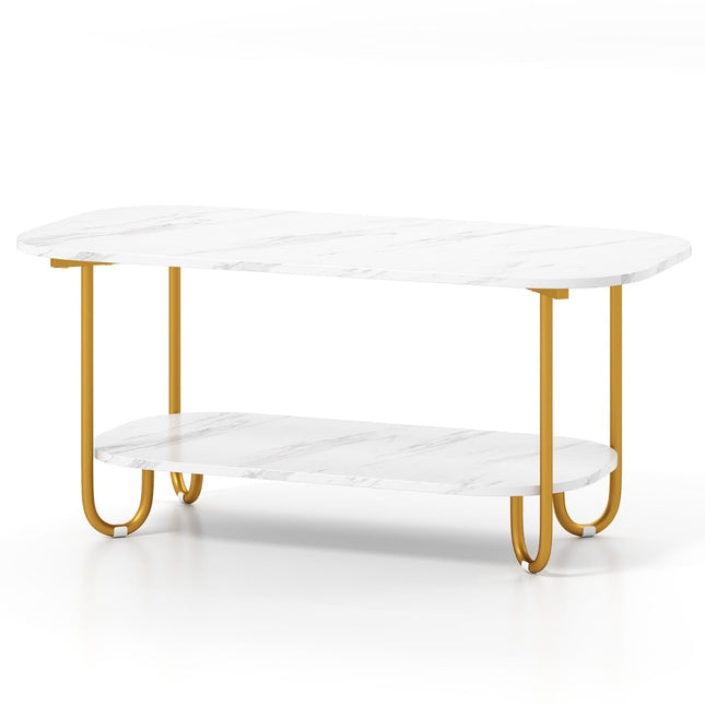 Moderner Couchtisch mit Kunstmarmorplatte, 2-stöckiges Design