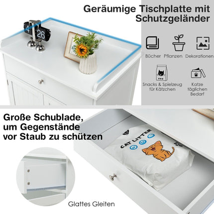 Moderner Deko-Beistelltisch für Katzentoilette mit Schublade und 2 Türen für den Innenbereich, Weiß