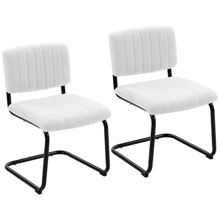 Modern Dining Chairs Set of 2, Cream Teddy Fleece