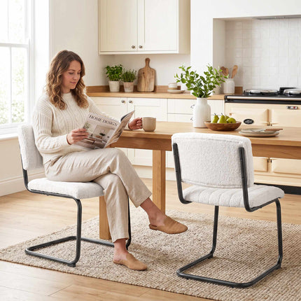 Modern Dining Chairs Set of 2, Cream Teddy Fleece