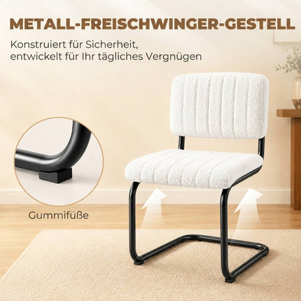Modern Dining Chairs Set of 2, Cream Teddy Fleece