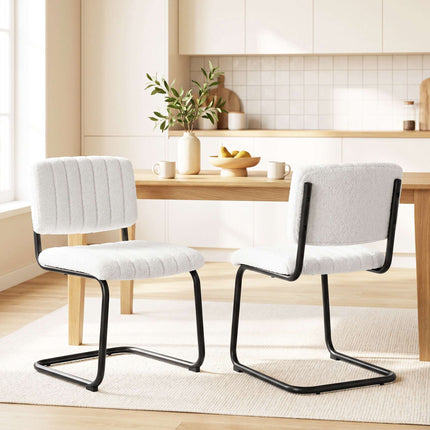 Modern Dining Chairs Set of 2, Cream Teddy Fleece