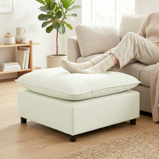 Moderner Stoff-Pouffe mit Plastikfüßen, 75 cm, Cremeweiß