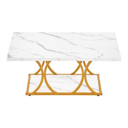 Modern Faux Marble Coffee Table, 2-Tier Metal Frame