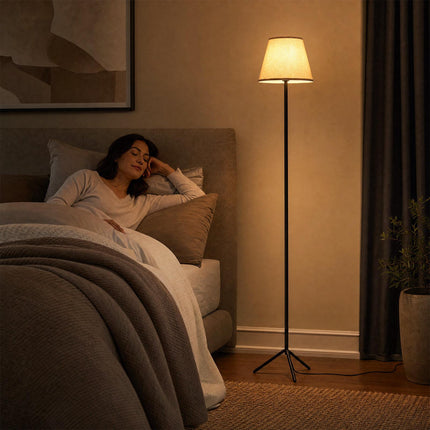 Modern Floor Lamp with Fabric Shade & Tripod Base