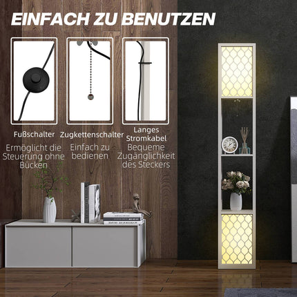 Moderne Stehleuchte mit Ablagen, Zugkette, Schwarz/Weiß