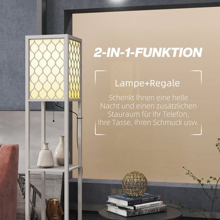 Moderne Stehleuchte mit Ablagen, Zugkette, Schwarz/Weiß