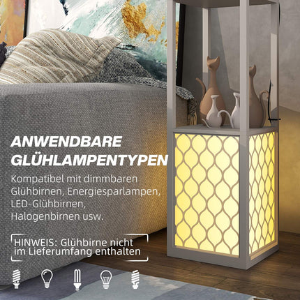 Moderne Stehleuchte mit Ablagen, Zugkette, Schwarz/Weiß