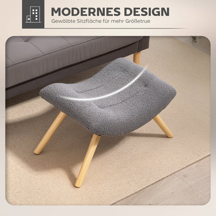 Moderner Fußhocker mit Fleece-Bezug, Holzbeinen, Dunkelgrau