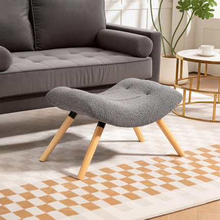 Moderner Fußhocker mit Fleece-Bezug, Holzbeinen, Dunkelgrau