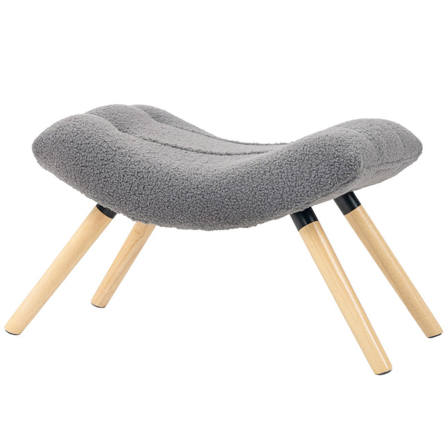 Moderner Fußhocker mit Fleece-Bezug, Holzbeinen, Dunkelgrau