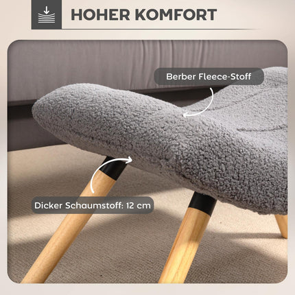 Moderner Fußhocker mit Fleece-Bezug, Holzbeinen, Dunkelgrau
