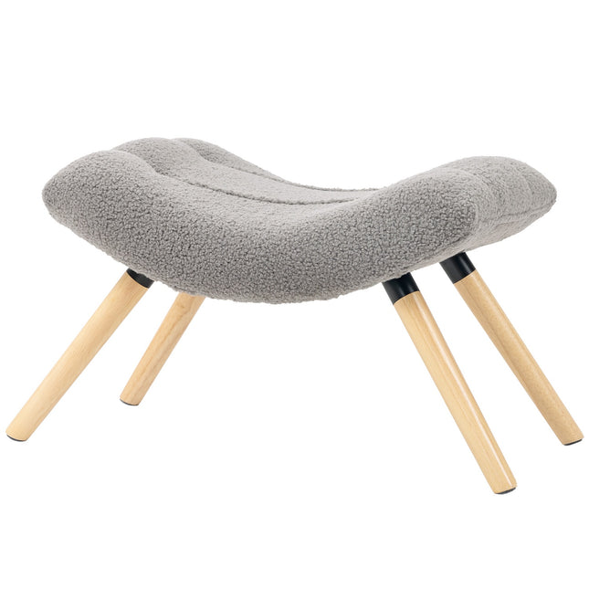 Moderner Fußhocker mit Fleecebezug und Holzbeinen, Hellgrau