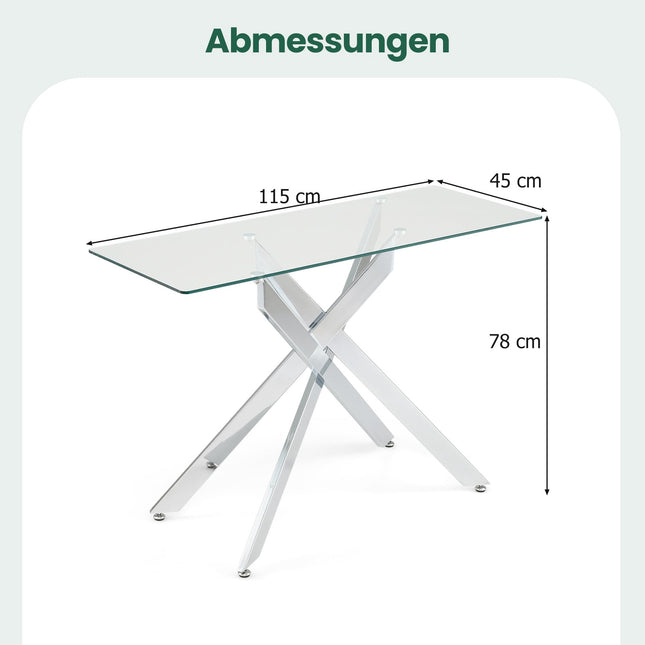 Moderner Glastisch – gehärtetes Glas & Metall