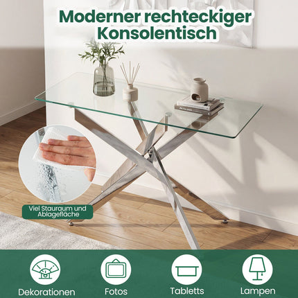 Modern Glass Console Table – Tempered Glass & Metal