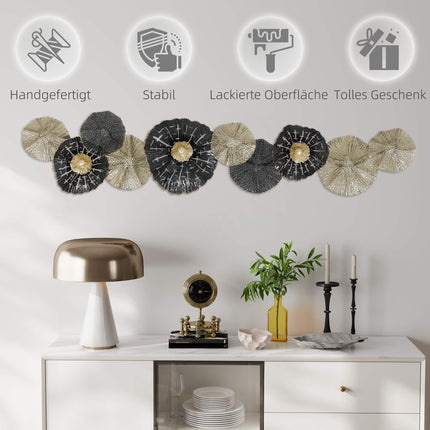 Moderne metalen wanddecoratie - zwart en goud, 134 x 7 x 29 cm