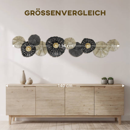 Moderne metalen wanddecoratie - zwart en goud, 134 x 7 x 29 cm