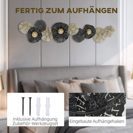 Moderne metalen wanddecoratie - zwart en goud, 134 x 7 x 29 cm