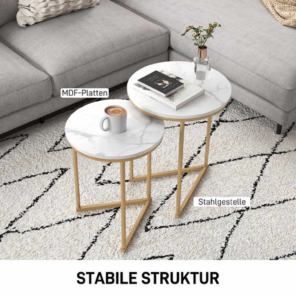 Modern Nesting Coffee Table Set with Gold Steel Legs