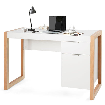Modern White Desk with Storage Cabinet, 112.5 x 50 x 75 cm