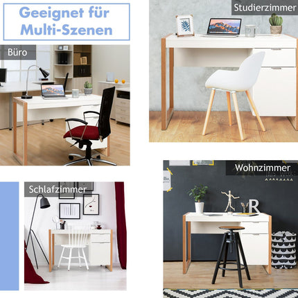 Modern White Desk with Storage Cabinet, 112.5 x 50 x 75 cm