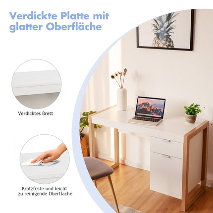 Modern White Desk with Storage Cabinet, 112.5 x 50 x 75 cm