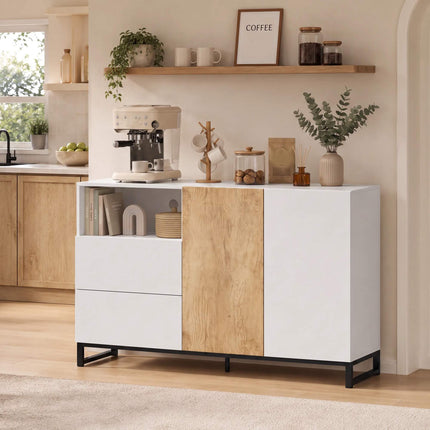 Modern White Sideboard with Soft-Close Doors, 140x40x85 cm