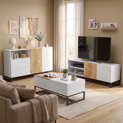 Modern White Sideboard with Soft-Close Doors, 140x40x85 cm