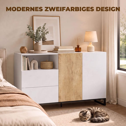 Modern White Sideboard with Soft-Close Doors, 140x40x85 cm