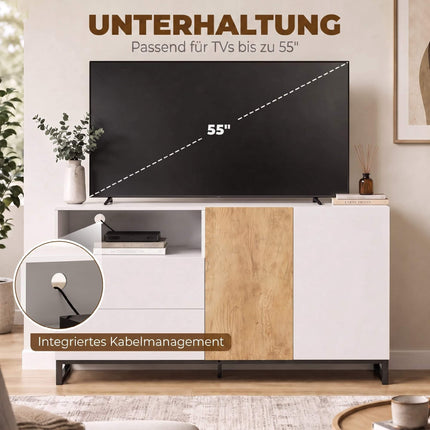 Modern White Sideboard with Soft-Close Doors, 140x40x85 cm