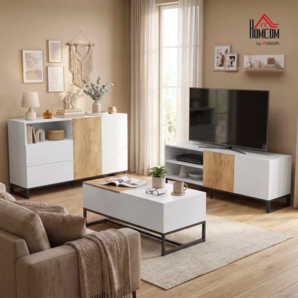 Modern White TV Stand for 55-Inch TVs, Adjustable Shelves