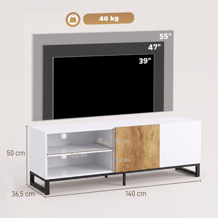 Modern White TV Stand for 55-Inch TVs, Adjustable Shelves