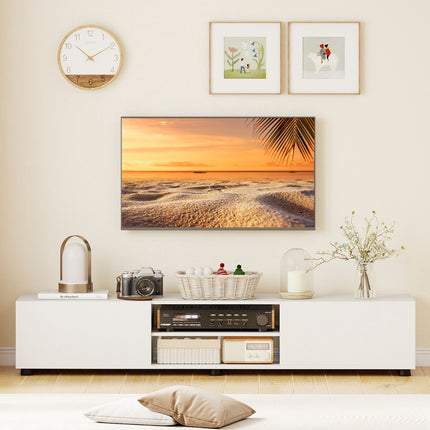 Moderner weißer TV-Ständer für 70-Zoll-Bildschirme, 2 Türen, Ablagen