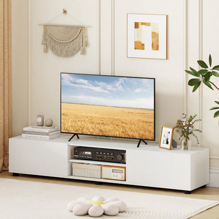 Moderner weißer TV-Ständer für 70-Zoll-Bildschirme, 2 Türen, Ablagen