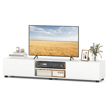 Moderner weißer TV-Ständer für 70-Zoll-Bildschirme, 2 Türen, Ablagen