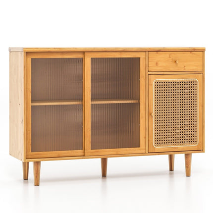 Modernes Buffetschrank mit Schiebetüren aus gehärtetem Glas Rattan Boho Sideboard