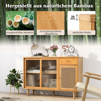 Modernes Buffetschrank mit Schiebetüren aus gehärtetem Glas Rattan Boho Sideboard