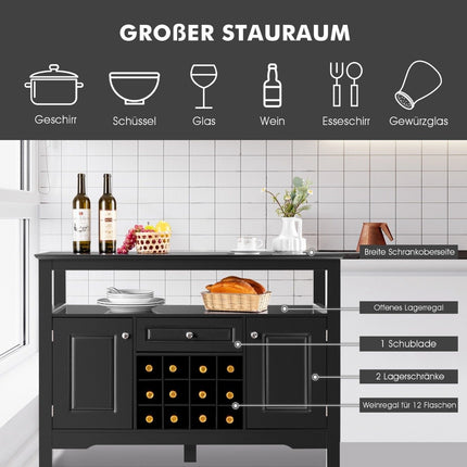 Modernes Esszimmerbuffet mit Weinregal und Schränken &amp; Schublade 117 x 40,5 x 82,5 cm schwarz