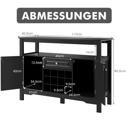 Modernes Esszimmerbuffet mit Weinregal und Schränken &amp; Schublade 117 x 40,5 x 82,5 cm schwarz
