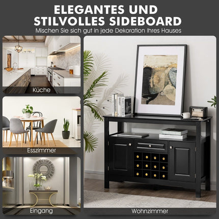 Modernes Esszimmerbuffet mit Weinregal und Schränken &amp; Schublade 117 x 40,5 x 82,5 cm schwarz