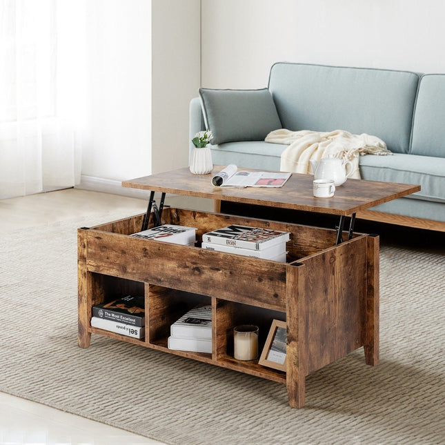 Moderner multifunktionaler Couchtisch mit Klappplatte für Wohnzimmer braun