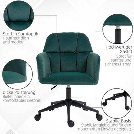 Bürostuhl Samt Grün Drehfunktion Verstellbar Mit Armlehne