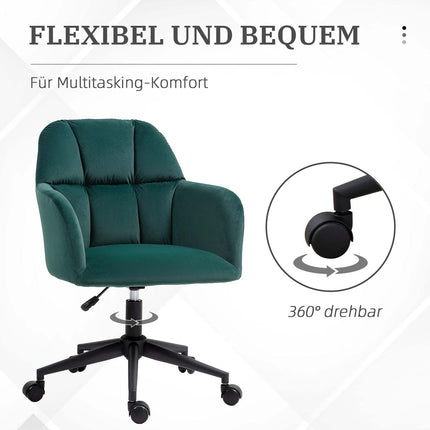 Bürostuhl Samt Grün Drehfunktion Verstellbar Mit Armlehne