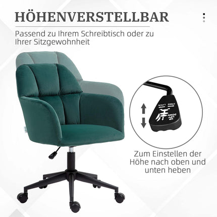Bürostuhl Samt Grün Drehfunktion Verstellbar Mit Armlehne