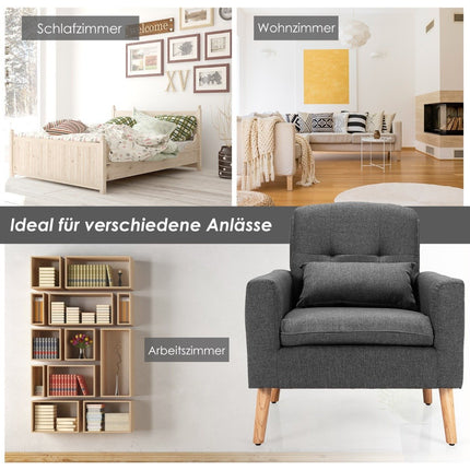 Moderne relaxfauteuil met armleuningen en rugkussens. Gestoffeerde eenpersoonsbank grijs 73 x 77 x 85 cm