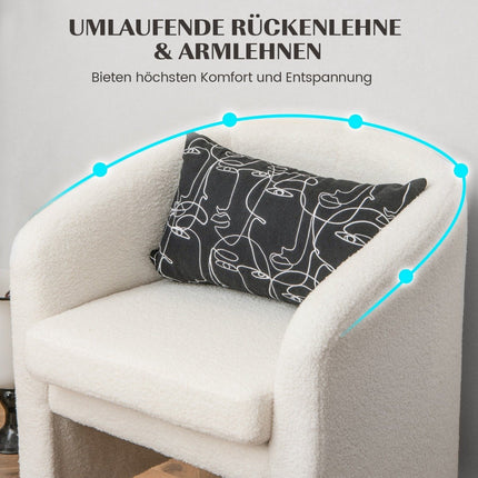Moderne ronde fauteuil met voetenbankje, gestoffeerde clubfauteuil met voetenbankje in beige