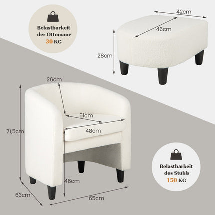 Moderne ronde fauteuil met voetenbankje, gestoffeerde clubfauteuil met voetenbankje in beige