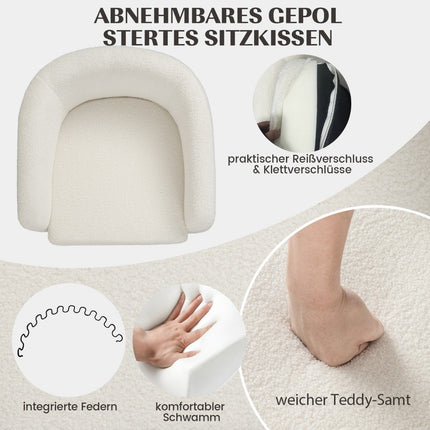 Moderne ronde fauteuil met voetenbankje, gestoffeerde clubfauteuil met voetenbankje in beige